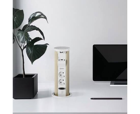 Блок розеток 12J (2 секции, USB type A+C + RJ45 + HDMI) беспроводная зарядка Mebax 00-00002598, изображение 2