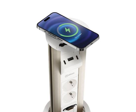 Блок розеток 12J (2 секции, USB type A+C + RJ45 + HDMI) беспроводная зарядка Mebax 00-00002598, изображение 5