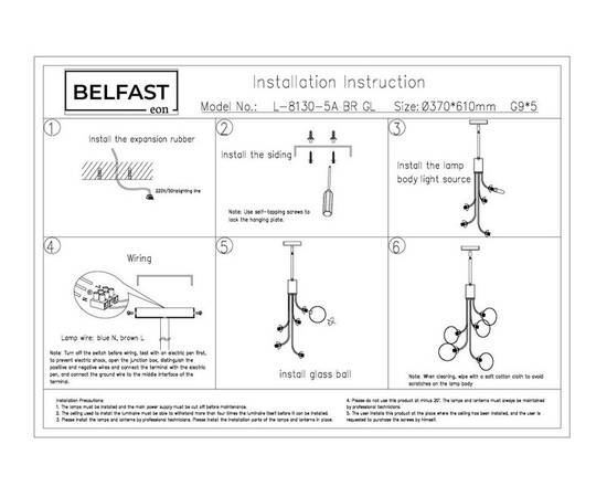 Подвесная люстра Belfast Bryson L-8130-5A BR GL, изображение 7