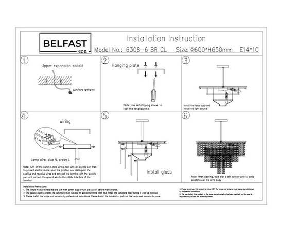 Люстра на штанге Belfast Harland 6308-6 BR CL, изображение 8