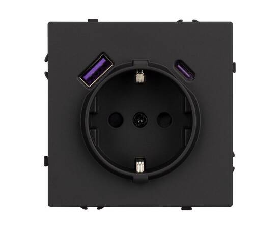 Механизм розетки с USB зарядкой Arlight SCT-NOBE-MUAC-SFPL-BK (230V, 16A) 054285, изображение 2