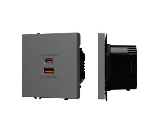 Механизм розетки с быстрой USB зарядкой Arlight SCT-NOBE-MUAC-SFPL-FC-GR (65W, QC3) 054319