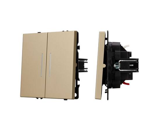 Механизм выключателя двухклавишный проходной Arlight LED SWT-NOBE-MKP2-SFPL-L-GD (230V, 10A) 054268