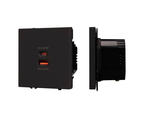 Механизм розетки с быстрой USB зарядкой Arlight SCT-NOBE-MUAC-SFPL-FC-BK (65W, QC3) 054317