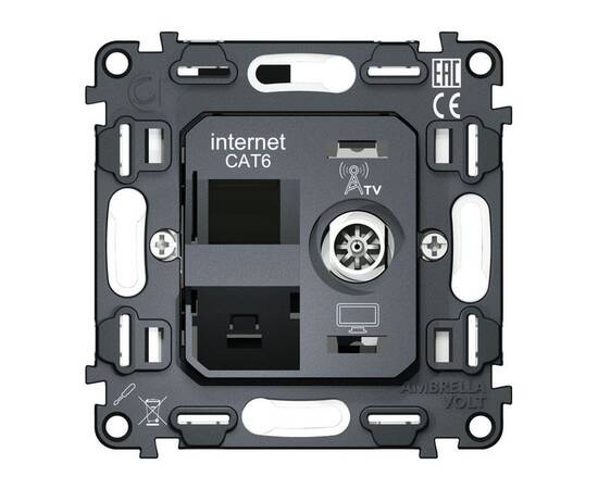 Механизм розетки компьютерной + TV оконечной RJ-45 (8P8C) CAT6/50-870 MHz 1dB с автоматической защит