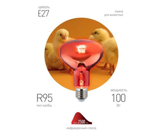 Инфракрасная лампа для обогрева животных и освещения Эра ИКЗК 230-100 R95 E27 Б0062411