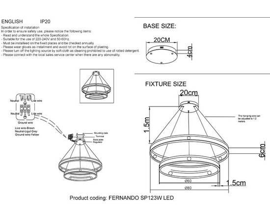 Подвесная люстра Crystal Lux FERNANDO SP123W LED  BLACK/GOLD, изображение 4