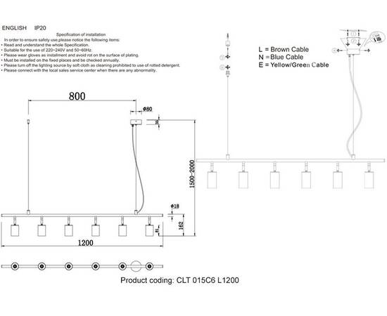 Подвесной светильник Crystal Lux RIVO SP6 L1200 BL, изображение 4