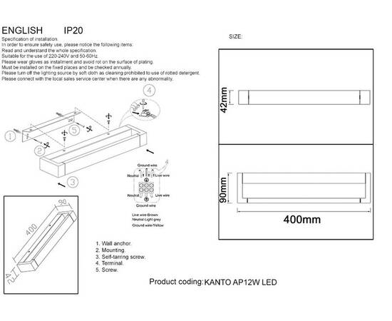 Настенный светильник Crystal Lux KANTO AP12W LED WH, изображение 4