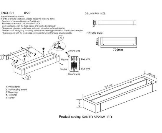 Настенный светильник Crystal Lux KANTO AP20W LED WH, изображение 3