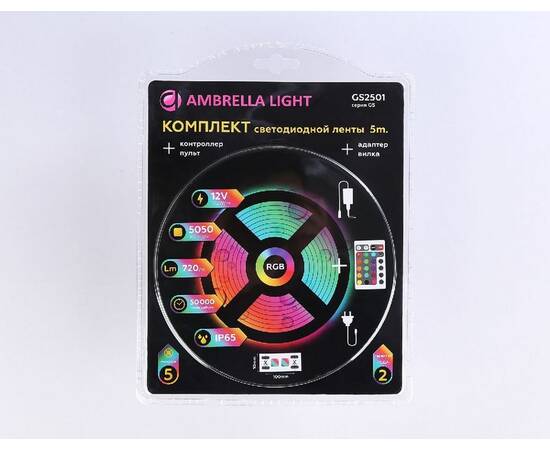 Светодиодная лента Ambrella Light LED Strip 12В 5050 7,2Вт/м RGB 5м IP65 GS2501, изображение 2