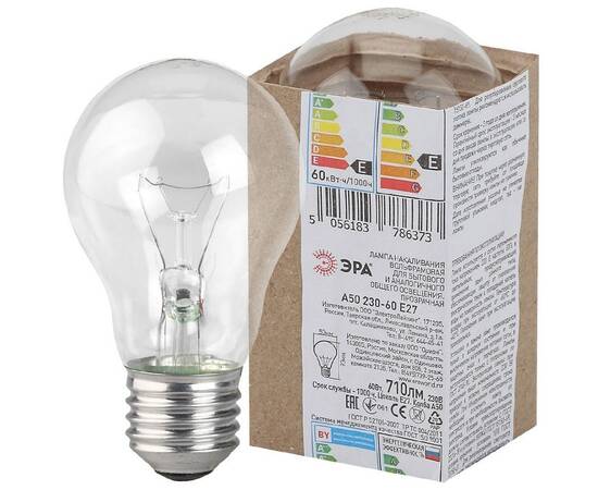 Лампа накаливания Эра E27 60W A50 60-230-E27 (гофра) Б0039118