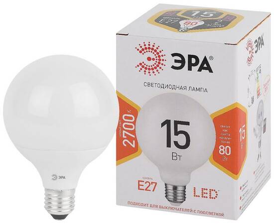 Лампа светодиодная Эра E27 15W 2700K LED G95-15W-2700K-E27 Б0049077, изображение 2