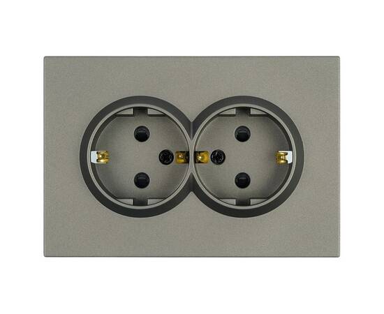 Розетка 2-местная с защитной шторкой Stekker Эмили с/з 250В 16А RST16-5114-09 антрацит soft touch 49