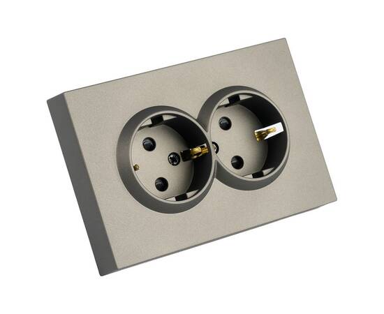 Розетка 2-местная с защитной шторкой Stekker Эмили с/з 250В 16А RST16-5114-09 антрацит soft touch 49, изображение 2