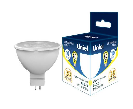 Лампа светодиодная Uniel GU5.3 10W 3000K LED-JCDR-10W/3000K/GU5.3 PLS03WH UL-00006839