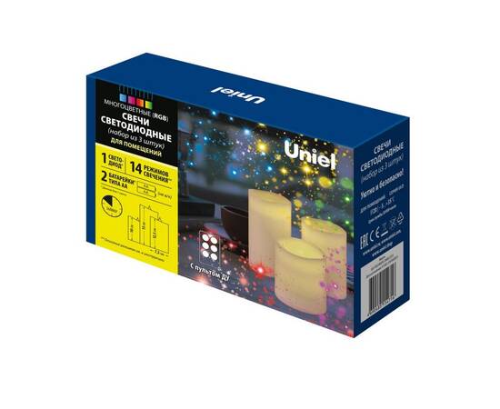 Набор свечей светодиодных Uniel ULD-F052 RGB RC CANDLE SET3 UL-00007259, изображение 7