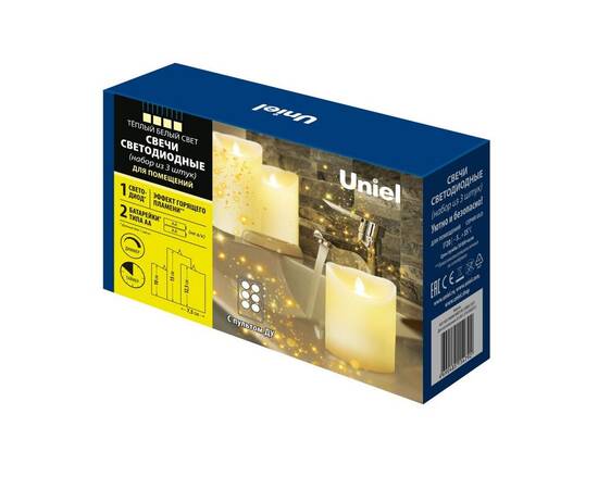 Набор свечей светодиодных Uniel ULD-F055 WARM WHITE RC CANDLE SET3 UL-00008623, изображение 3