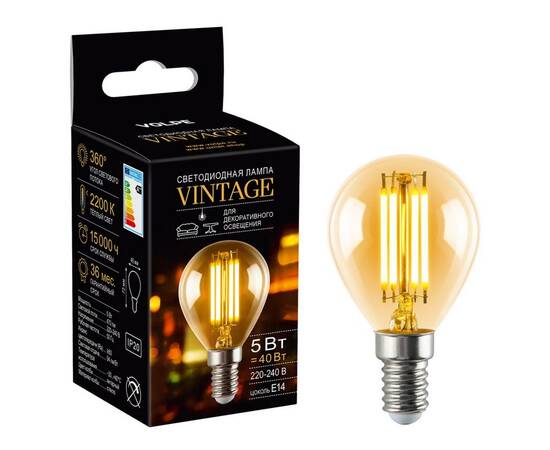 Лампа светодиодная филаментная Volpe E14 5W груша янтарная LED-G45-5W/AMBER/E14/VLF UL-00009159, изображение 3