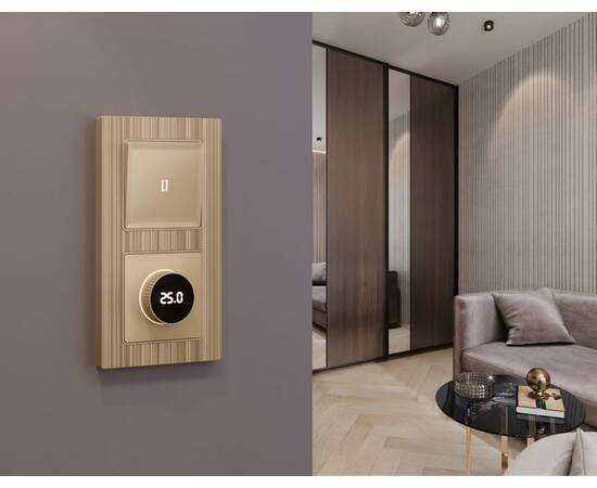 Лицевая панель Alfa (Шампань) для терморегулятора теплого пола с цифровым дисплеем Quant Ambrella Vo, изображение 2