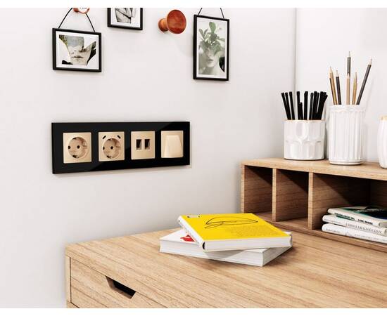 Лицевая панель Alfa (Шампань) для электрической розетки с/з со шторками 2USB C+C Quant Ambrella Volt