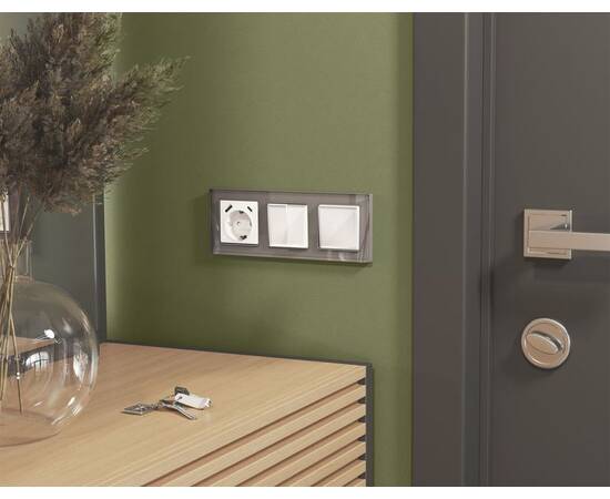 Комплект механизма 2-клавишного перекрестного выключателя 10A-250V Alfa Белый глянец Quant Ambrella, изображение 2