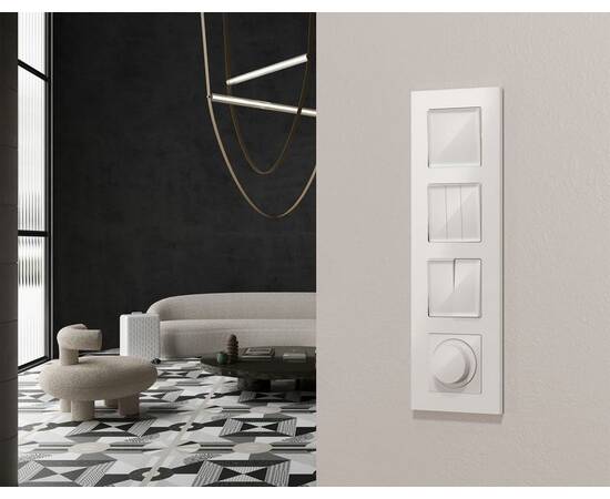 Комплект механизма 2-клавишного перекрестного выключателя 10A-250V Alfa Белый глянец Quant Ambrella, изображение 3