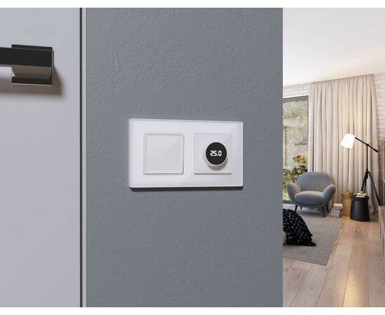 Комплект механизма терморегулятора теплого пола с цифровым дисплеем с подсветкой 16A-250V Alfa Белый, изображение 2