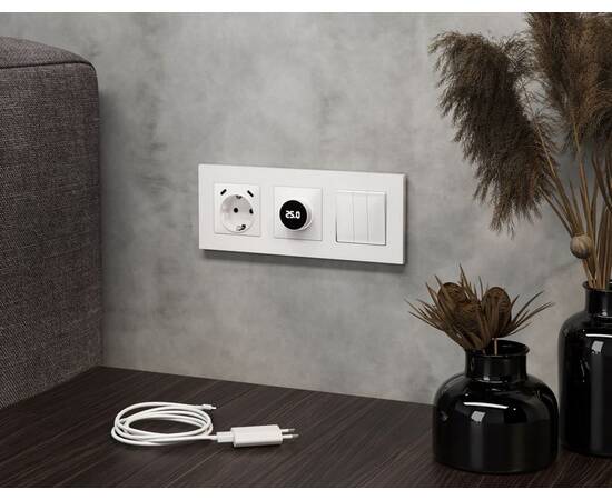 Комплект механизма электрической розетки 2USB С+C 20W с/з на винтовых зажимах 16A-250V Alfa Белый гл