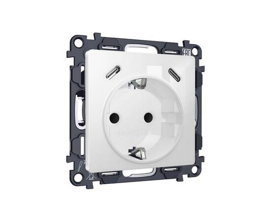 Комплект механизма электрической розетки 2USB С+C 20W с/з на винтовых зажимах 16A-250V Alfa Белый гл, изображение 5