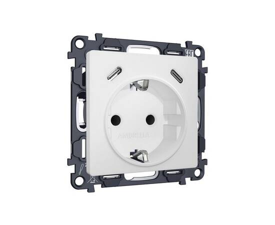 Комплект механизма электрической розетки 2USB С+C 20W с/з на винтовых зажимах 16A-250V Alfa Белый ма, изображение 5