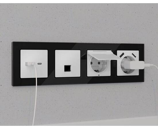 Комплект механизма компьютерной розетки RJ-45 экранированной с автоматической защитной шторкой Alfa, изображение 2