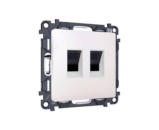 Комплект механизма компьютерной двойной розетки RJ-45 с автоматической защитной шторкой Alfa Жемчуг, изображение 3