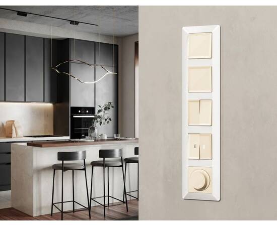 Комплект механизма 2-клавишного перекрестного выключателя 10A-250V Alfa Бежевый глянец Quant Ambrell