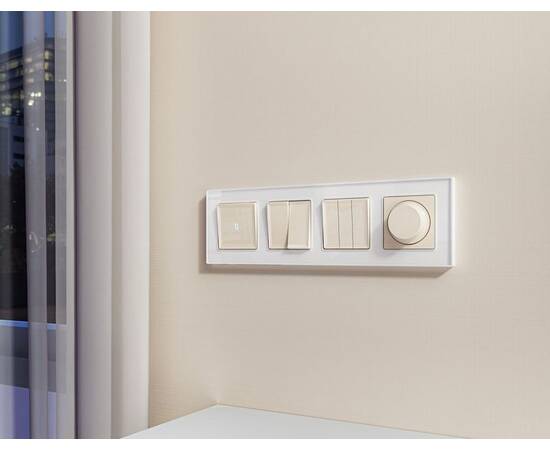 Комплект механизма 2-клавишного перекрестного выключателя 10A-250V Alfa Бежевый глянец Quant Ambrell, изображение 2