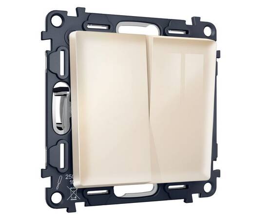 Комплект механизма 2-клавишного перекрестного выключателя 10A-250V Alfa Бежевый глянец Quant Ambrell, изображение 4