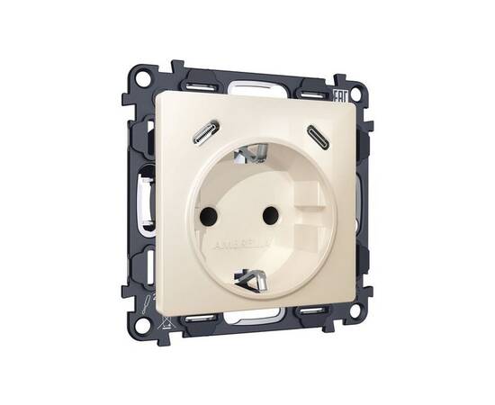 Комплект механизма электрической розетки 2USB С+C 20W с/з на винтовых зажимах 16A-250V Alfa Бежевый, изображение 3