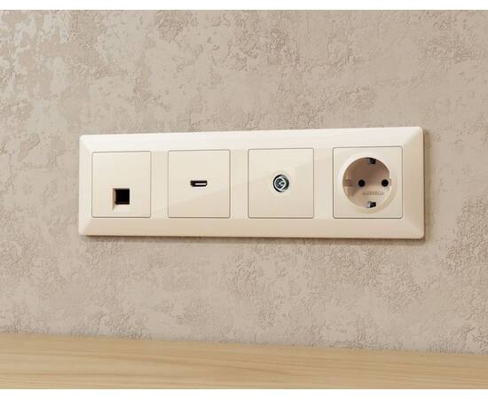 Комплект механизма TV розетки оконечной экранированной 5-1000MHz 3dB Alfa Бежевый глянец Quant Ambre