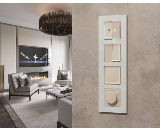 Комплект механизма 2-клавишного перекрестного выключателя 10A-250V Alfa Бежевый матовый Quant Ambrel, изображение 2