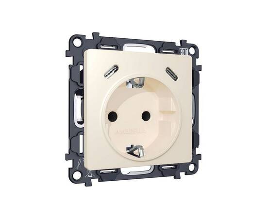 Комплект механизма электрической розетки 2USB С+C 20W с/з на винтовых зажимах 16A-250V Alfa Бежевый, изображение 3