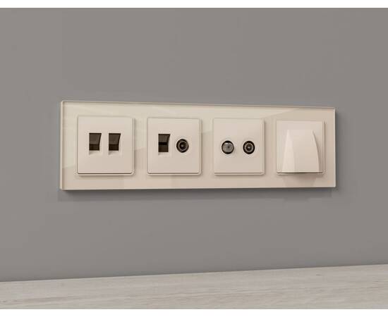 Комплект механизма компьютерной двойной розетки RJ-45 с автоматической защитной шторкой Alfa Бежевый