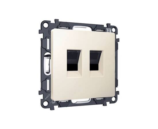 Комплект механизма компьютерной двойной розетки RJ-45 с автоматической защитной шторкой Alfa Бежевый, изображение 4