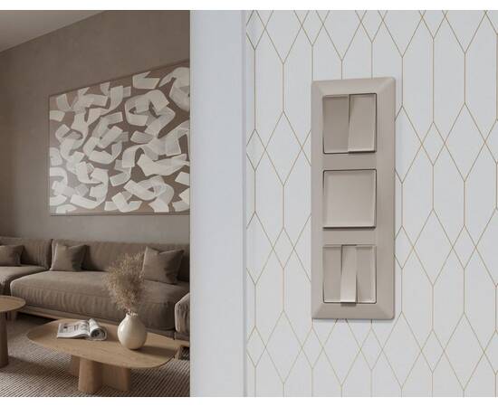 Комплект механизма 2-клавишного перекрестного выключателя 10A-250V Alfa Серо-бежевый матовый Quant A, изображение 3