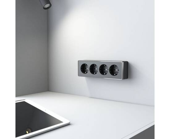 Розетка четверная с заземлением и шторками Werkel Gallant черный/хром W5072258 4690389218026 a071254, изображение 4