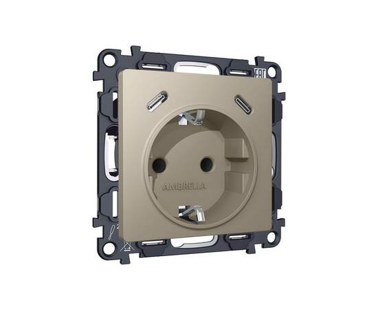 Комплект механизма электрической розетки 2USB С+C 20W с/з на винтовых зажимах 16A-250V Alfa Серо-беж, изображение 4