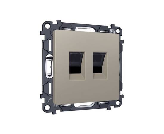 Комплект механизма компьютерной двойной розетки RJ-45 с автоматической защитной шторкой Alfa Серо-бе, изображение 3