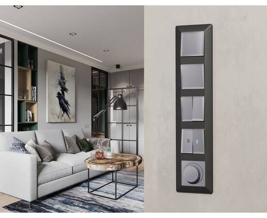 Комплект механизма 2-клавишного перекрестного выключателя 10A-250V Alfa Сталь матовый Quant Ambrella