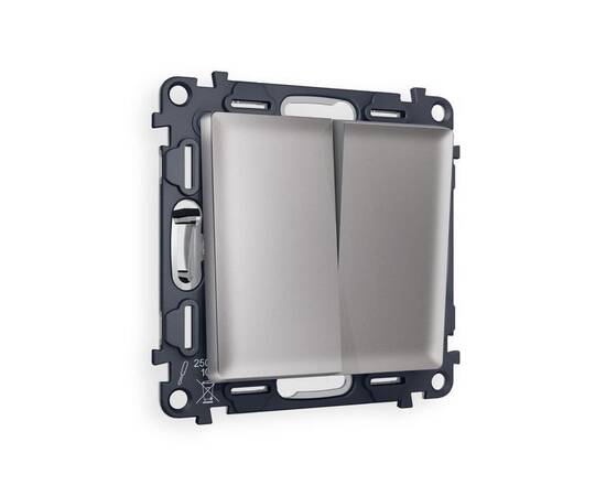 Комплект механизма 2-клавишного перекрестного выключателя 10A-250V Alfa Сталь матовый Quant Ambrella, изображение 4