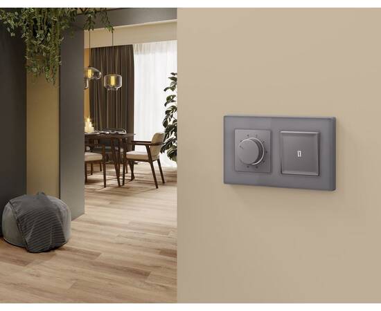 Комплект механизма терморегулятора с датчиком для теплого пола с подсветкой 16A-250V Alfa Сталь мато