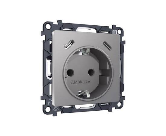 Комплект механизма электрической розетки 2USB С+C 20W с/з на винтовых зажимах 16A-250V Alfa Сталь ма, изображение 3